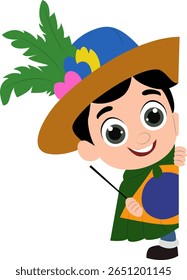 Brazilian Boy Peeking Cartoon Illustration, happy Brazil Carnival