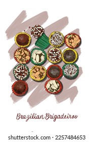 Brazilian brigadeiros - desserts of the world. Great for cookbooks, menus, food blogs, posters