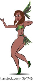 Brazilian brunette woman,, dancing samba on a white background.