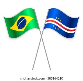 Brazilian and Cabo Verdean crossed flags. Brazil combined with Cape Verde isolated on white. Language learning, international business or travel concept.