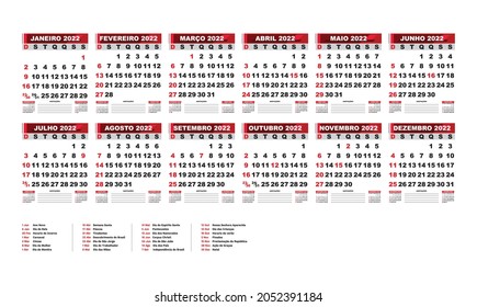Brazilian calendar 2022 with holidays