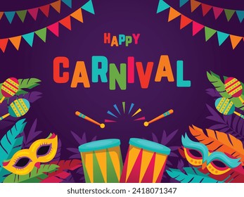 Brazilian carnival background. Brazilian carnival celebration. Happy carnival festival. carnival party. Cartoon Vector illustration design for Poster, Banner, Flyer, Cover, Post, invitation, Card.