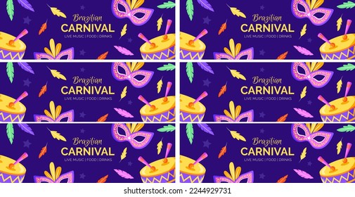 brazilian carnival banner template set vector flat design