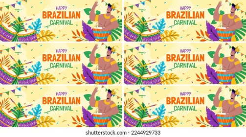 brazilian carnival banner template set vector flat design