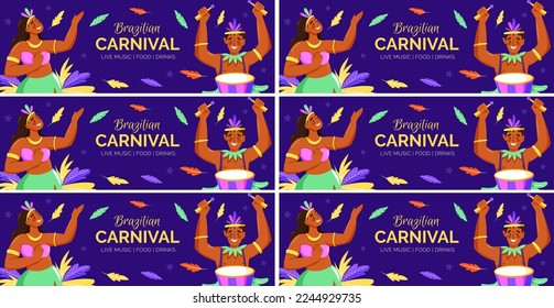 brazilian carnival banner template set vector flat design