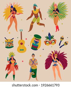 Brazilian Carnival. Big set of vector icons. Design elements.