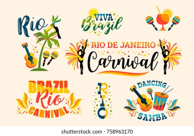 Brasilianischer Karneval. Große Anzahl von Vektorsymbolen. Designelemente.