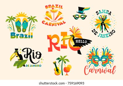 Brazilian Carnival. Big set of vector emblems. Design elements.