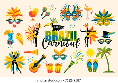 Brazilian Carnival. Big set of vector iconc. Design elements.