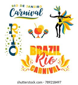 Brazilian Carnival. Big set of vector emblems. Design elements.