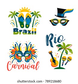 Brazilian Carnival. Big set of vector emblems. Design elements.