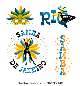Brazilian Carnival. Big set of vector emblems. Design elements.