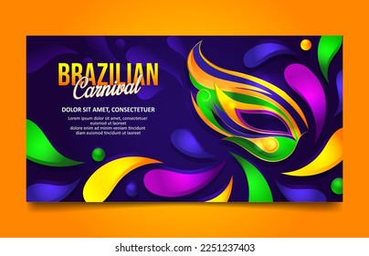 Celebración brasileña de carnaval Diseño horizontal de pancarta con coloridos elementos de máscara 