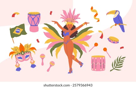Brazilian Carnival collection of hand drawn stickers