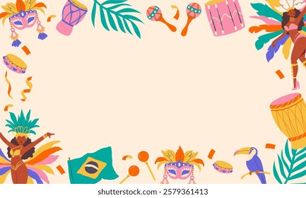 Brazilian carnival concept, border, template, banner, poster