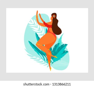 Brazilian Carnival Dancer Character. Woman Dance in Exotic Feather Costume at Rio de Janeiro Happy Holiday Celebration. Flat Cartoon Vector Illustration