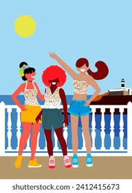 Brazilian Carnival - Diversity -  Friends wearing "Abadá" taking a selfie in front of the Farol da Barra in Bahia
