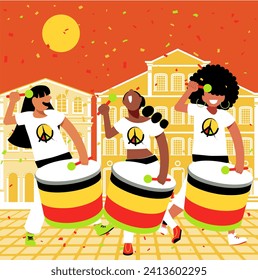 Brazilian Carnival - Diversity - Olodum's percussionist girls at Bahia's Carnival - Pelourinho's Carnival