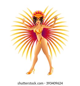 Brazilian carnival girl isolated on white photo-realistic vector illustration