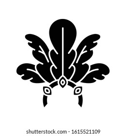 Brazilian carnival headwear black glyph icon. Crown with plumage and jewels. Traditional clothing. Ethnic festival. Masquerade parade. Silhouette symbol on white space. Vector isolated illustration