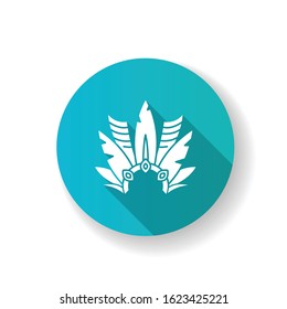 Brazilian carnival headwear blue flat design long shadow glyph icon. Crown with plumage. Mask. Ethnic festival. National holiday. Masquerade parade. Silhouette RGB color illustration