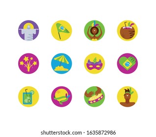 Brazilian carnival icon set design, Culture tourism travel south latin america country and traditional theme Vector illustration