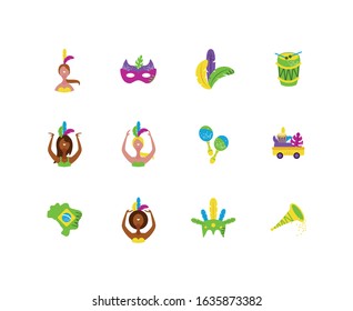 Brazilian carnival icon set design, Culture tourism travel south latin america country and traditional theme Vector illustration