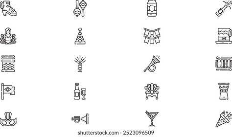 Brazilian carnival icons High-Quality Vector Icons Collection with Editable Stroke. Ideal for Professional and Creative Projects.