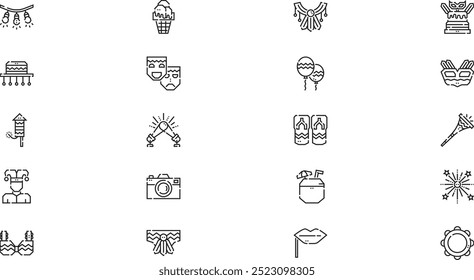 Brazilian carnival icons High-Quality Vector Icons Collection with Editable Stroke. Ideal for Professional and Creative Projects.