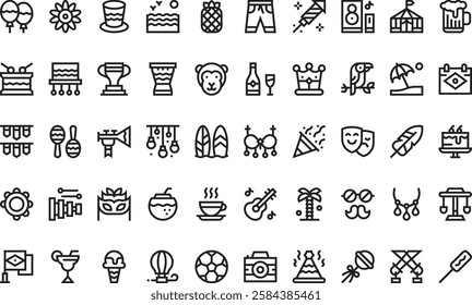 Brazilian carnival icons High-Quality Vector Icons Collection with Editable Stroke. Ideal for Professional and Creative Projects.