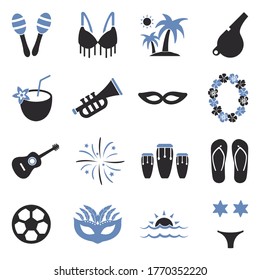 Brazilian Carnival Icons. Two Tone Flat Design. Vector Illustration.