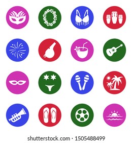 Brazilian Carnival Icons. White Flat Design In Circle. Vector Illustration.