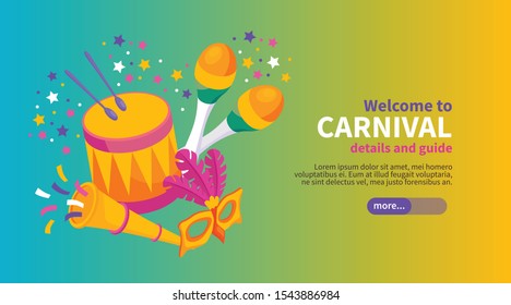 Brazilian carnival isometric poster with music and dancing symbols  vector illustration