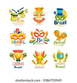 Brazilian Carnival logo design set, bright fest.ive party banners vector Illustration on a white background