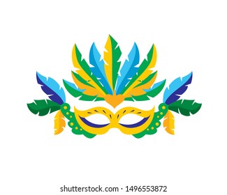 Brazilian Carnival Mask With Colorful Feathers