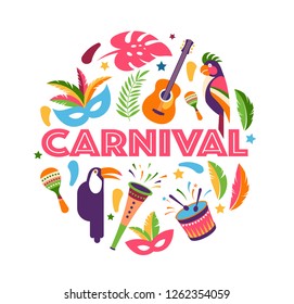 Brazilian Carnival, music festival, masquerade flyer template