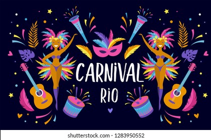 Brazilian Carnival, music festival, masquerade flyer template, vector design