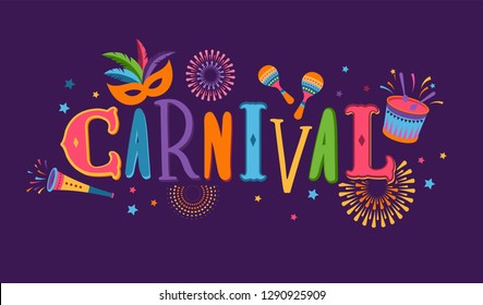 Brazilian Carnival, music festival, masquerade flyer, vector design