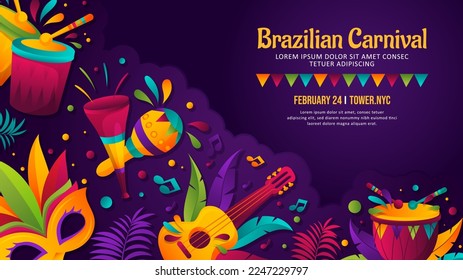 Cartel de la fiesta de carnaval brasileña con colorida ilustración de elemento brasileño