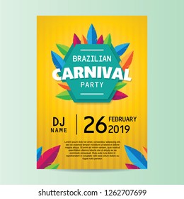 Brazilian carnival party poster with yellow background vector illustration.