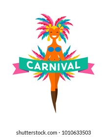 Brazilian Carnival poster, banner with colorful party elements - masks, confetti, toucan, parrot and splashes. Festival concept design