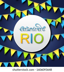 Brazilian Carnival Poster, Rio Party Card, Bunting Pennants Background