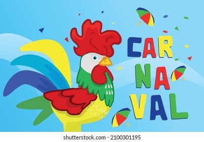 Gallo de carnaval brasileño y sombrillas. Frevo en vectores.