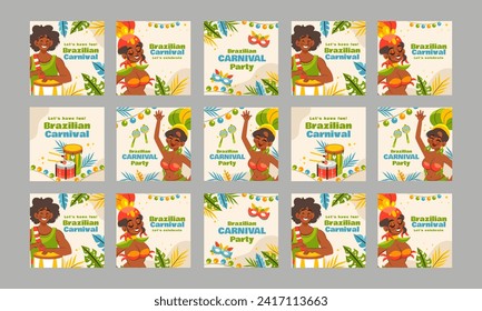 brazilian carnival social media post vector flat design