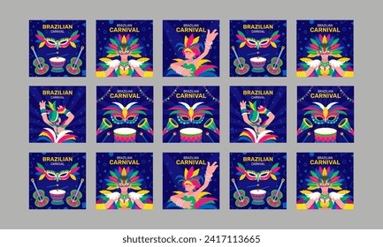 brazilian carnival social media post vector flat design