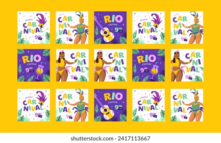 brazilian carnival social media post vector flat design