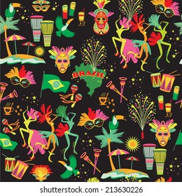 Brazilian Carnival. Vector colorful background. Seamlees pattern.