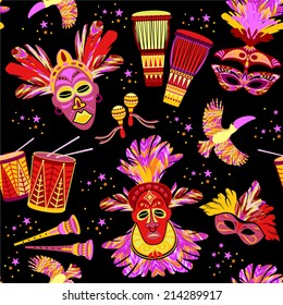 Brazilian Carnival. Vector colorful background. Seamless pattern.