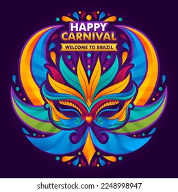 Brazilian Carnival Vector Logo or sign with colorful arrangement decorative elements