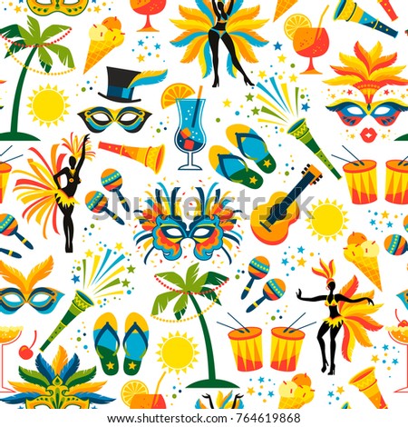 Brazilian Carnival. Vector seamless pattern. Design elements.